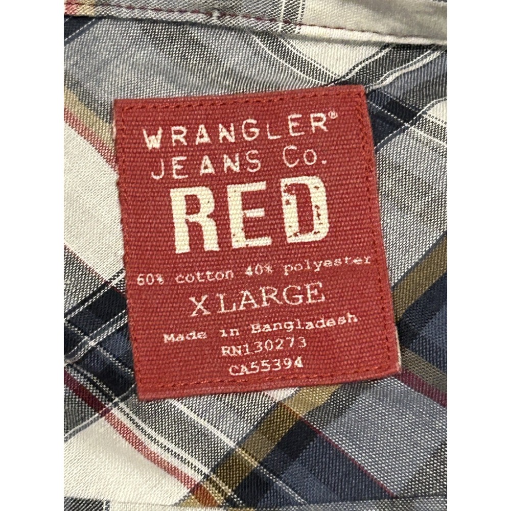 Wrangler Jeans Co. Red Western Plaid Shirt Long Sleeve PearlSnap Button Up XL - Picture 4 of 9